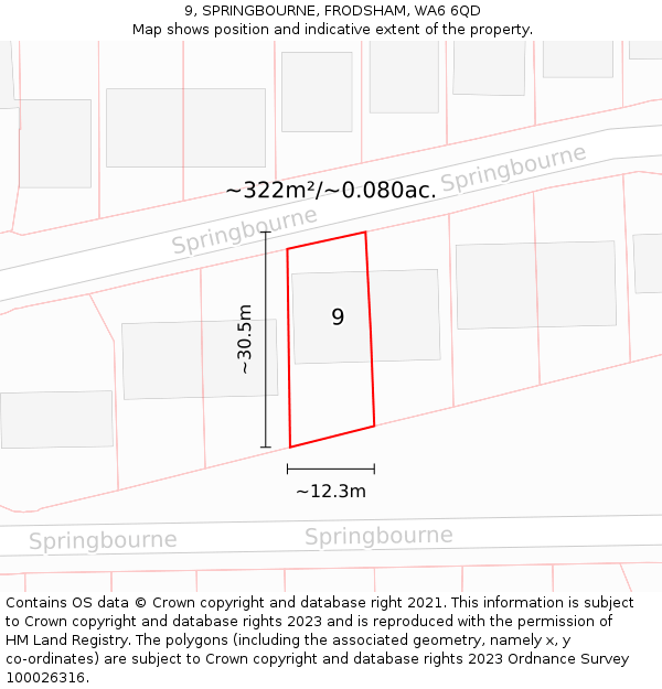 9, SPRINGBOURNE, FRODSHAM, WA6 6QD: Plot and title map