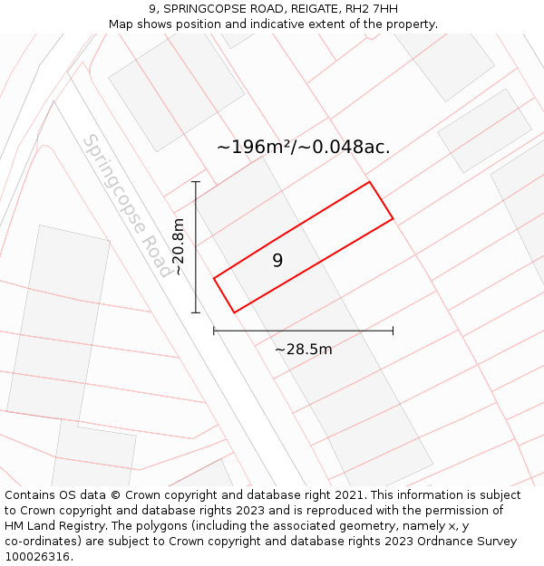 9, SPRINGCOPSE ROAD, REIGATE, RH2 7HH: Plot and title map