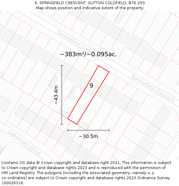 9, SPRINGFIELD CRESCENT, SUTTON COLDFIELD, B76 2SS: Plot and title map