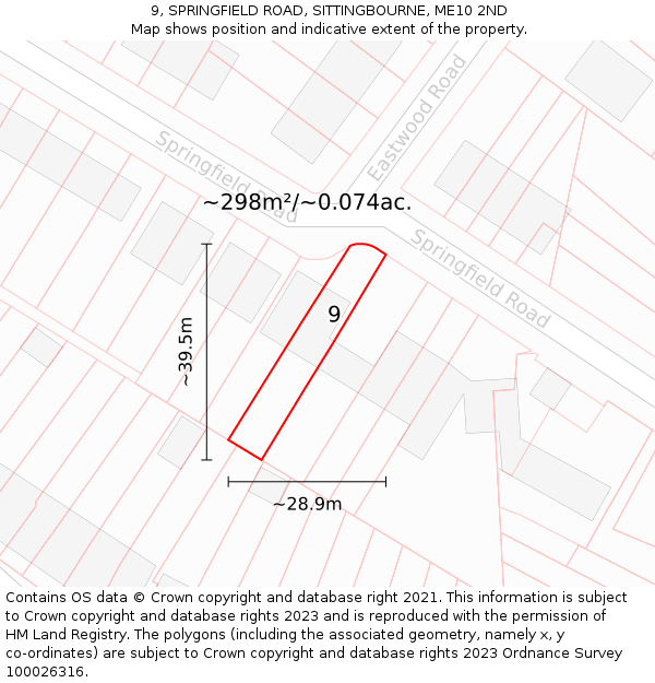 9, SPRINGFIELD ROAD, SITTINGBOURNE, ME10 2ND: Plot and title map