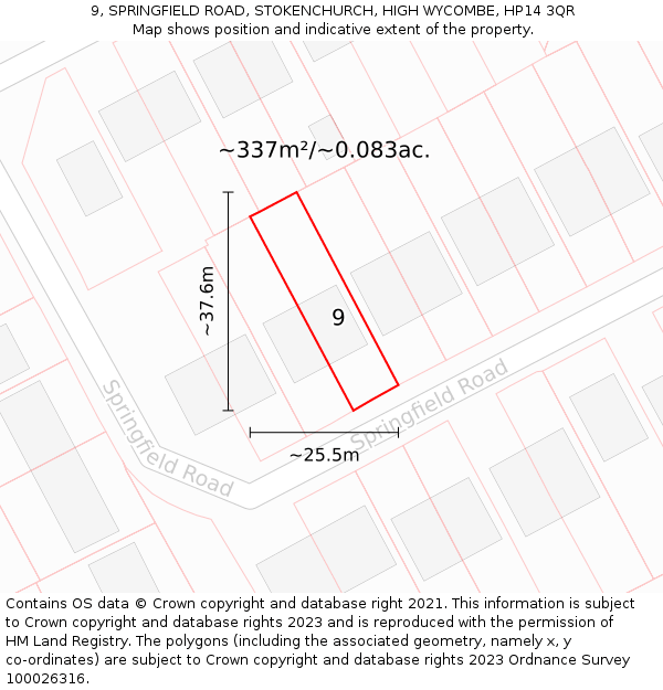 9, SPRINGFIELD ROAD, STOKENCHURCH, HIGH WYCOMBE, HP14 3QR: Plot and title map