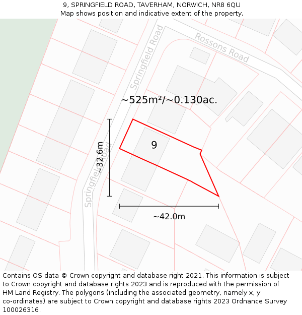 9, SPRINGFIELD ROAD, TAVERHAM, NORWICH, NR8 6QU: Plot and title map