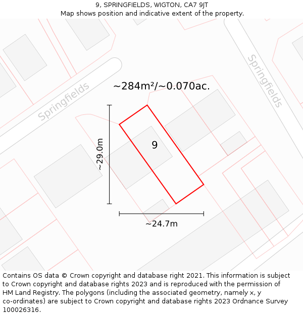 9, SPRINGFIELDS, WIGTON, CA7 9JT: Plot and title map