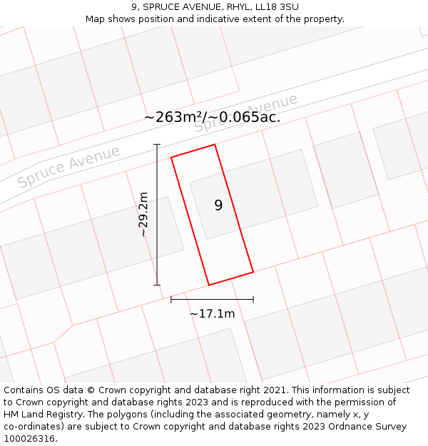 9, SPRUCE AVENUE, RHYL, LL18 3SU: Plot and title map