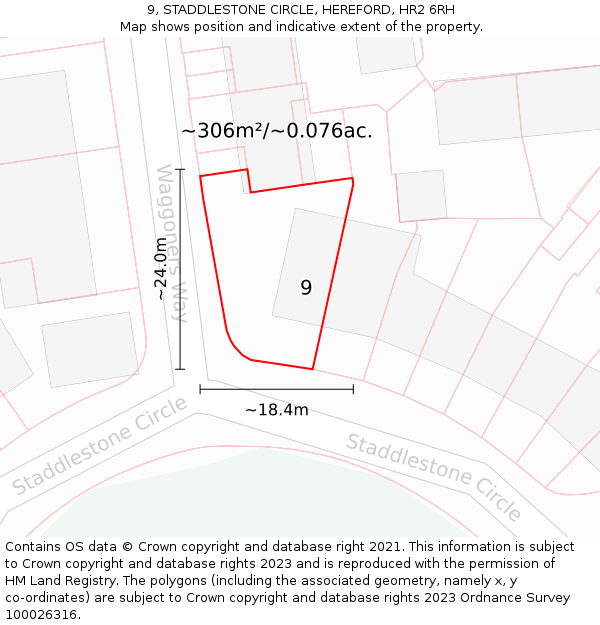 9, STADDLESTONE CIRCLE, HEREFORD, HR2 6RH: Plot and title map