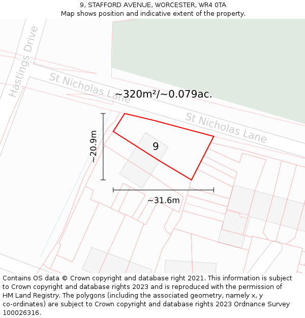 9, STAFFORD AVENUE, WORCESTER, WR4 0TA: Plot and title map