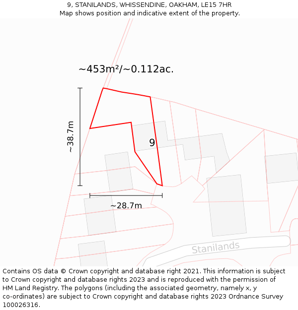 9, STANILANDS, WHISSENDINE, OAKHAM, LE15 7HR: Plot and title map