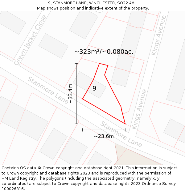 9, STANMORE LANE, WINCHESTER, SO22 4AH: Plot and title map