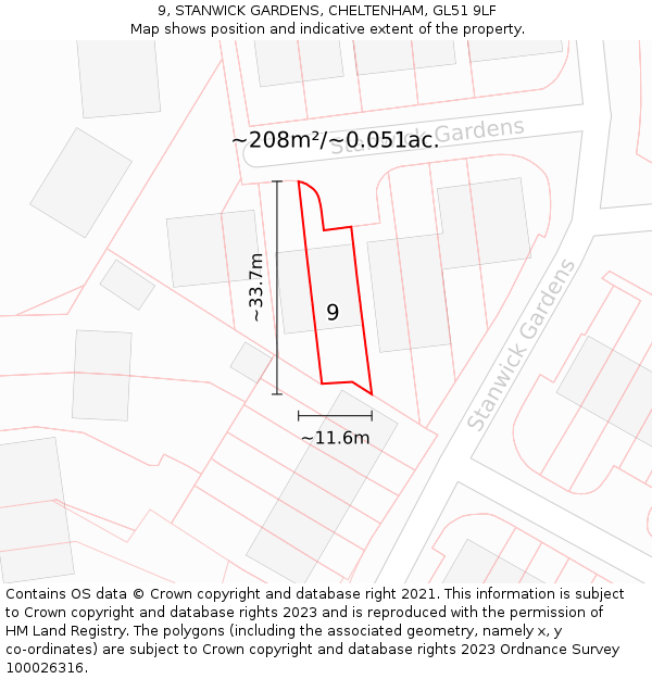 9, STANWICK GARDENS, CHELTENHAM, GL51 9LF: Plot and title map