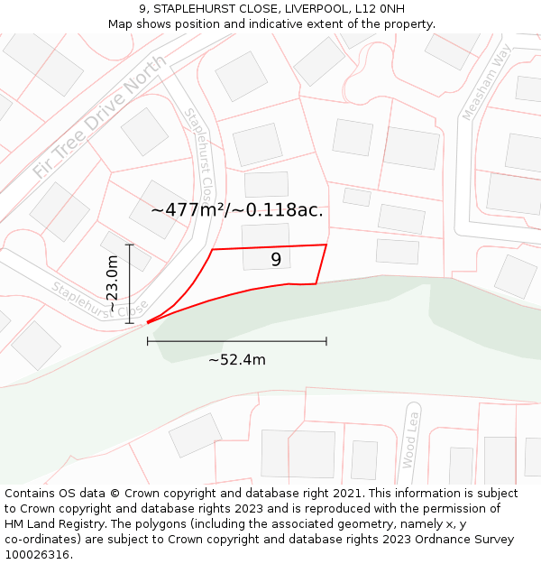 9, STAPLEHURST CLOSE, LIVERPOOL, L12 0NH: Plot and title map