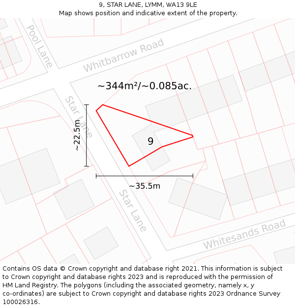 9, STAR LANE, LYMM, WA13 9LE: Plot and title map
