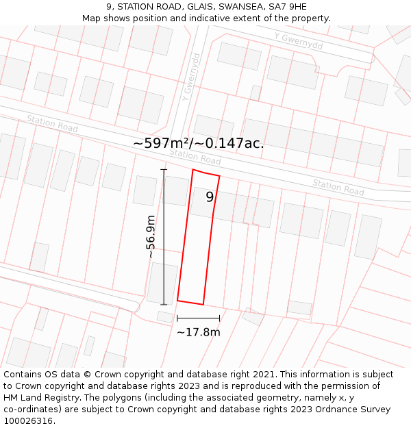 9, STATION ROAD, GLAIS, SWANSEA, SA7 9HE: Plot and title map