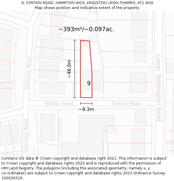 9, STATION ROAD, HAMPTON WICK, KINGSTON UPON THAMES, KT1 4HG: Plot and title map