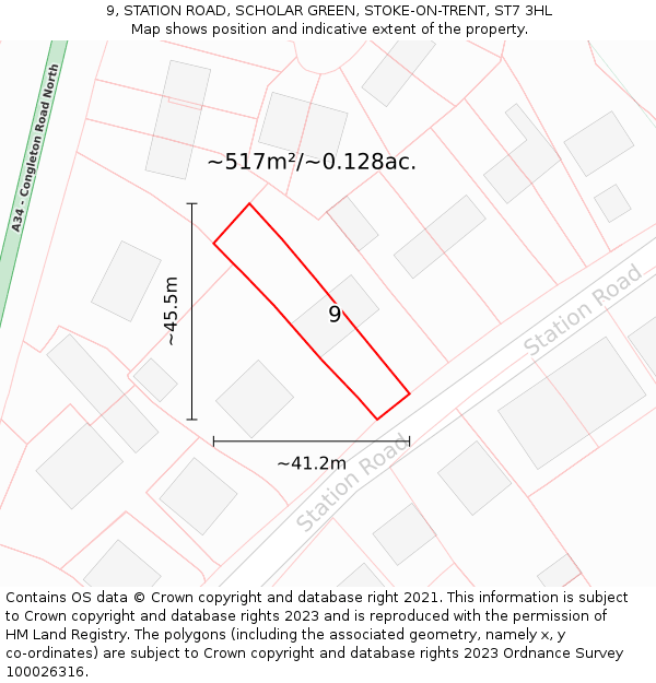 9, STATION ROAD, SCHOLAR GREEN, STOKE-ON-TRENT, ST7 3HL: Plot and title map