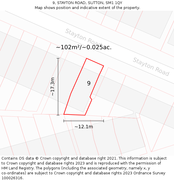 9, STAYTON ROAD, SUTTON, SM1 1QY: Plot and title map