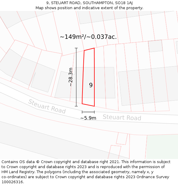 9, STEUART ROAD, SOUTHAMPTON, SO18 1AJ: Plot and title map