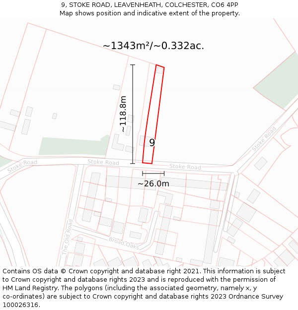 9, STOKE ROAD, LEAVENHEATH, COLCHESTER, CO6 4PP: Plot and title map