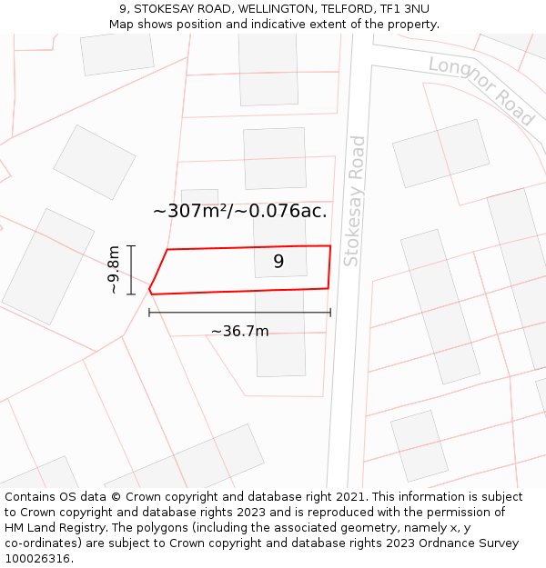 9, STOKESAY ROAD, WELLINGTON, TELFORD, TF1 3NU: Plot and title map