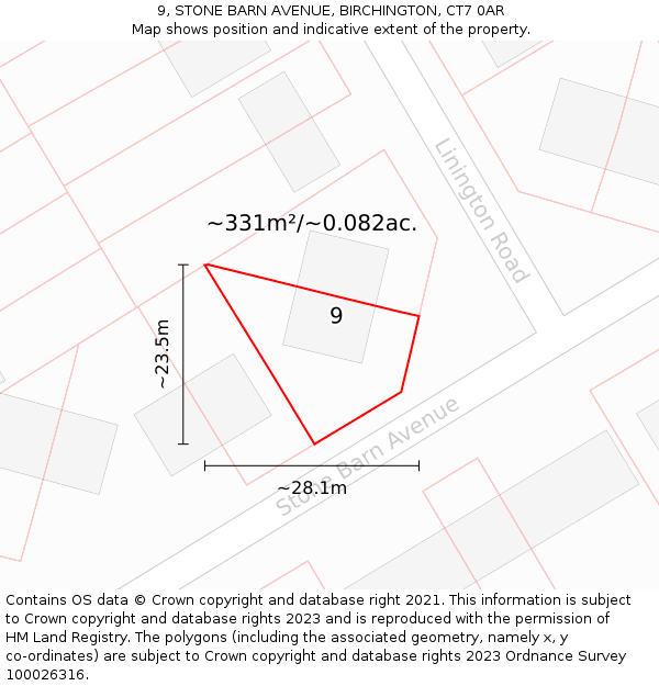 9, STONE BARN AVENUE, BIRCHINGTON, CT7 0AR: Plot and title map