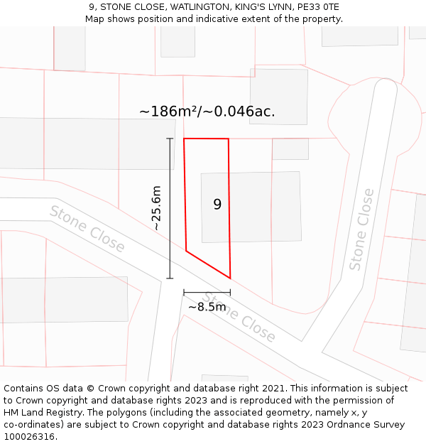 9, STONE CLOSE, WATLINGTON, KING'S LYNN, PE33 0TE: Plot and title map