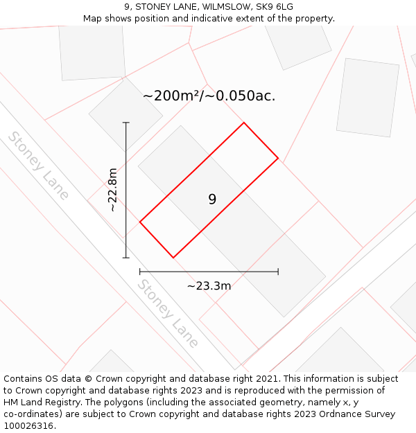 9, STONEY LANE, WILMSLOW, SK9 6LG: Plot and title map