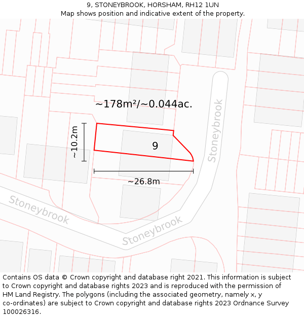 9, STONEYBROOK, HORSHAM, RH12 1UN: Plot and title map