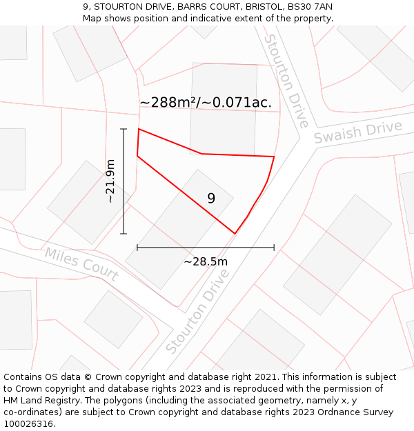 9, STOURTON DRIVE, BARRS COURT, BRISTOL, BS30 7AN: Plot and title map