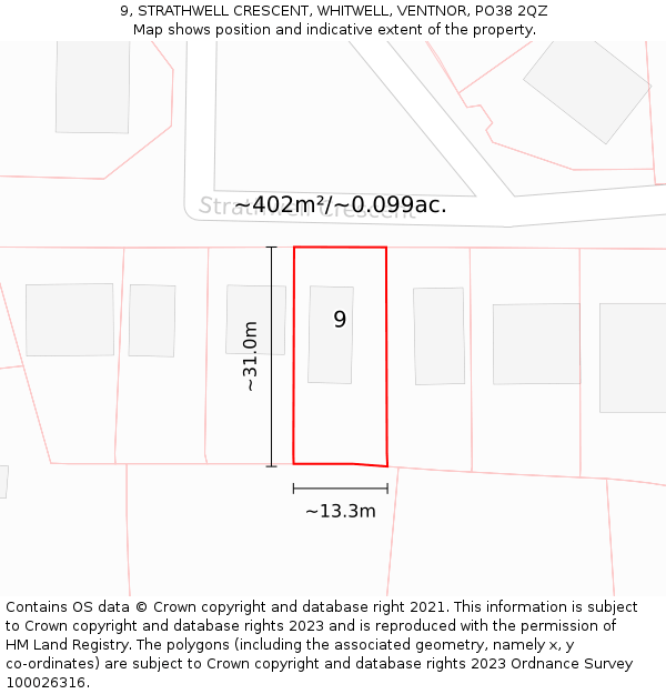 9, STRATHWELL CRESCENT, WHITWELL, VENTNOR, PO38 2QZ: Plot and title map