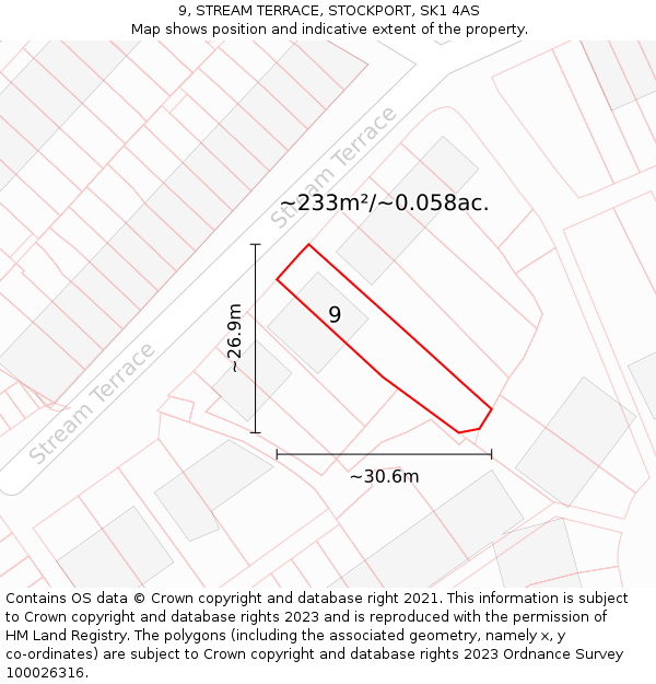 9, STREAM TERRACE, STOCKPORT, SK1 4AS: Plot and title map