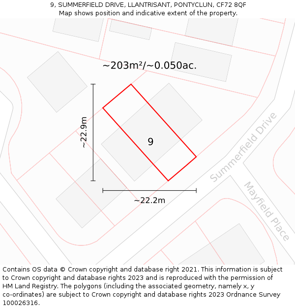 9, SUMMERFIELD DRIVE, LLANTRISANT, PONTYCLUN, CF72 8QF: Plot and title map