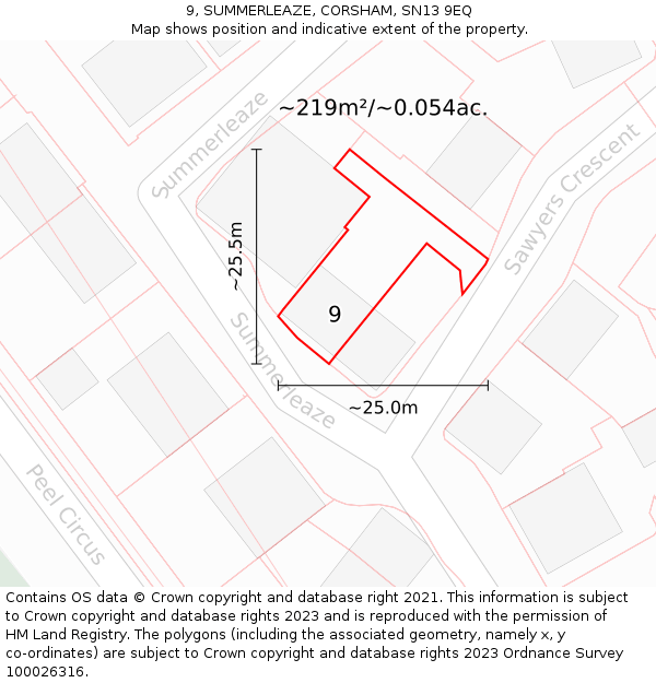 9, SUMMERLEAZE, CORSHAM, SN13 9EQ: Plot and title map