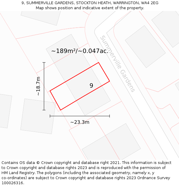 9, SUMMERVILLE GARDENS, STOCKTON HEATH, WARRINGTON, WA4 2EG: Plot and title map