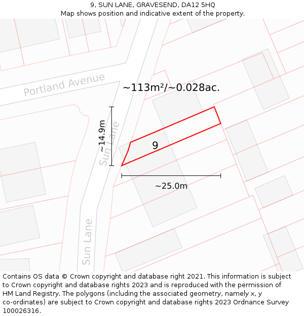 9, SUN LANE, GRAVESEND, DA12 5HQ: Plot and title map