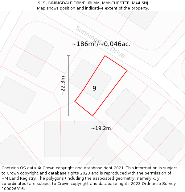 9, SUNNINGDALE DRIVE, IRLAM, MANCHESTER, M44 6NJ: Plot and title map