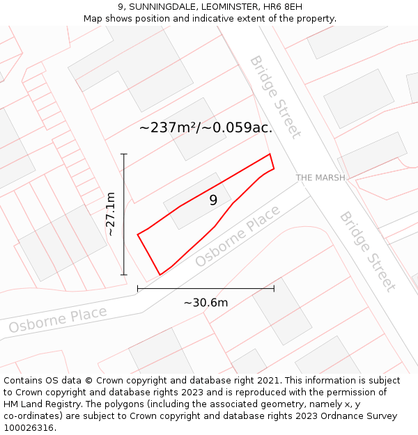 9, SUNNINGDALE, LEOMINSTER, HR6 8EH: Plot and title map