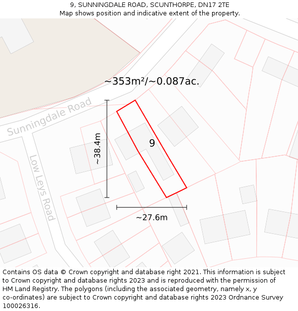 9, SUNNINGDALE ROAD, SCUNTHORPE, DN17 2TE: Plot and title map