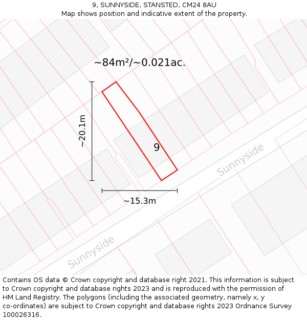 9, SUNNYSIDE, STANSTED, CM24 8AU: Plot and title map