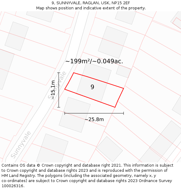 9, SUNNYVALE, RAGLAN, USK, NP15 2EF: Plot and title map