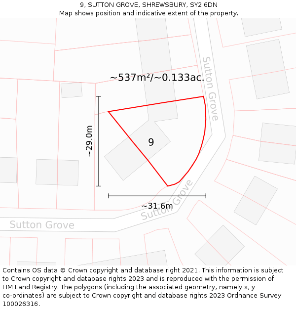 9, SUTTON GROVE, SHREWSBURY, SY2 6DN: Plot and title map