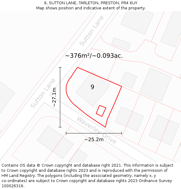 9, SUTTON LANE, TARLETON, PRESTON, PR4 6UY: Plot and title map