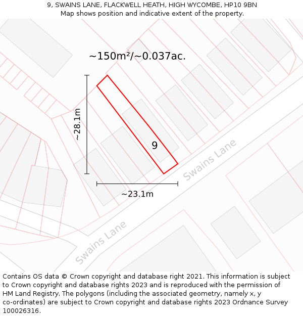 9, SWAINS LANE, FLACKWELL HEATH, HIGH WYCOMBE, HP10 9BN: Plot and title map