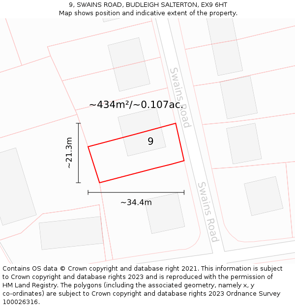 9, SWAINS ROAD, BUDLEIGH SALTERTON, EX9 6HT: Plot and title map