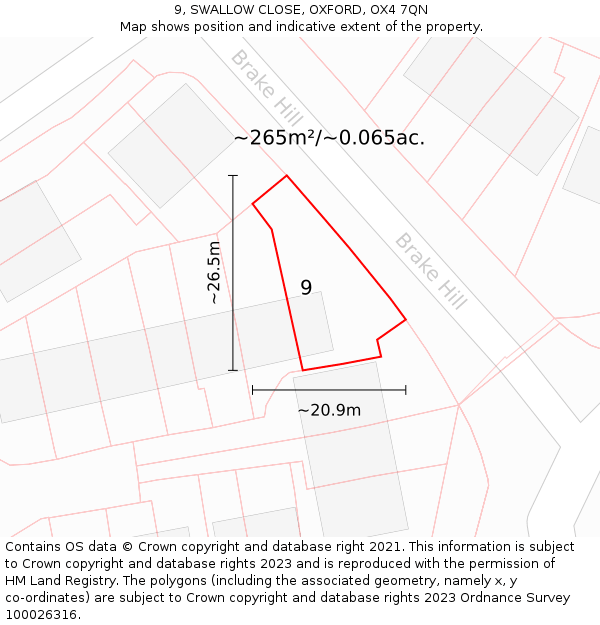 9, SWALLOW CLOSE, OXFORD, OX4 7QN: Plot and title map