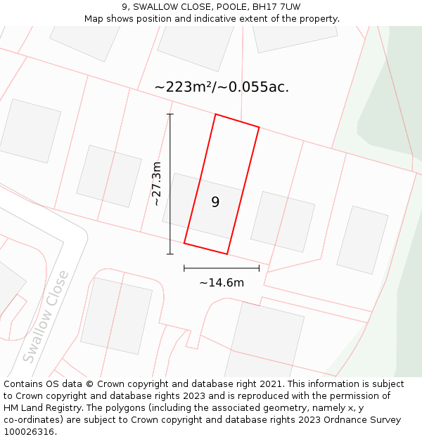 9, SWALLOW CLOSE, POOLE, BH17 7UW: Plot and title map