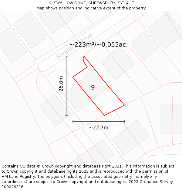 9, SWALLOW DRIVE, SHREWSBURY, SY1 4UE: Plot and title map