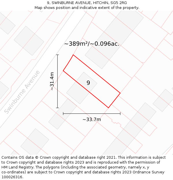 9, SWINBURNE AVENUE, HITCHIN, SG5 2RG: Plot and title map