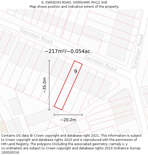 9, SWINDON ROAD, HORSHAM, RH12 2HE: Plot and title map