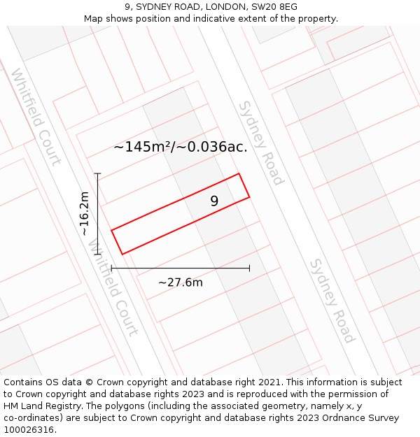 9, SYDNEY ROAD, LONDON, SW20 8EG: Plot and title map