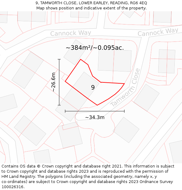 9, TAMWORTH CLOSE, LOWER EARLEY, READING, RG6 4EQ: Plot and title map