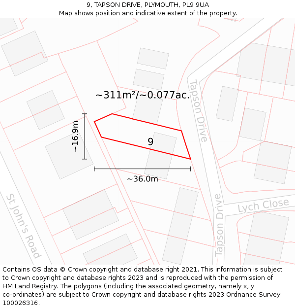 9, TAPSON DRIVE, PLYMOUTH, PL9 9UA: Plot and title map